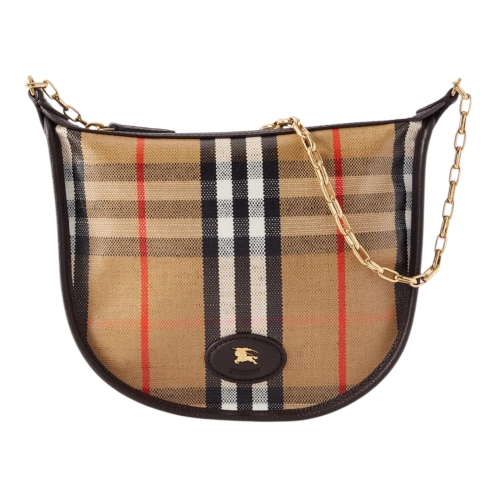 BURBERRY Leather trimmed  coated canvas shoulder bag Sand Color